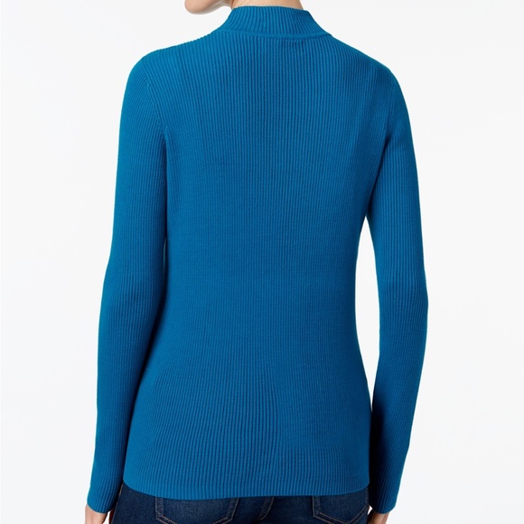 Karen Scott Womens Sport Ribbed Trim Pullover Top Blue Size X Small main image 1